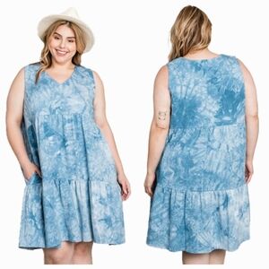 Green Cotton Bleu 3x tie dye casual sleeveless dress NEW